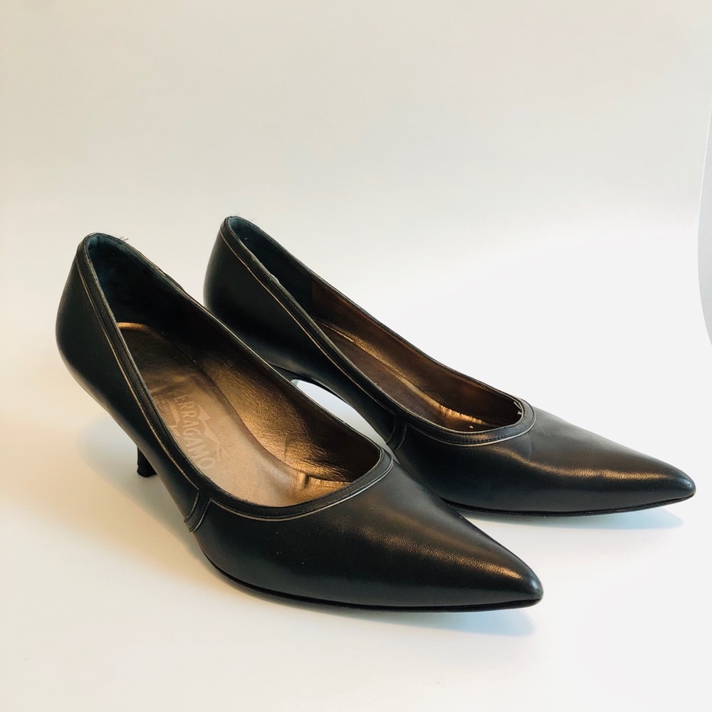 Salvatore Ferragamo Black Pointy Toe Hells 10 B